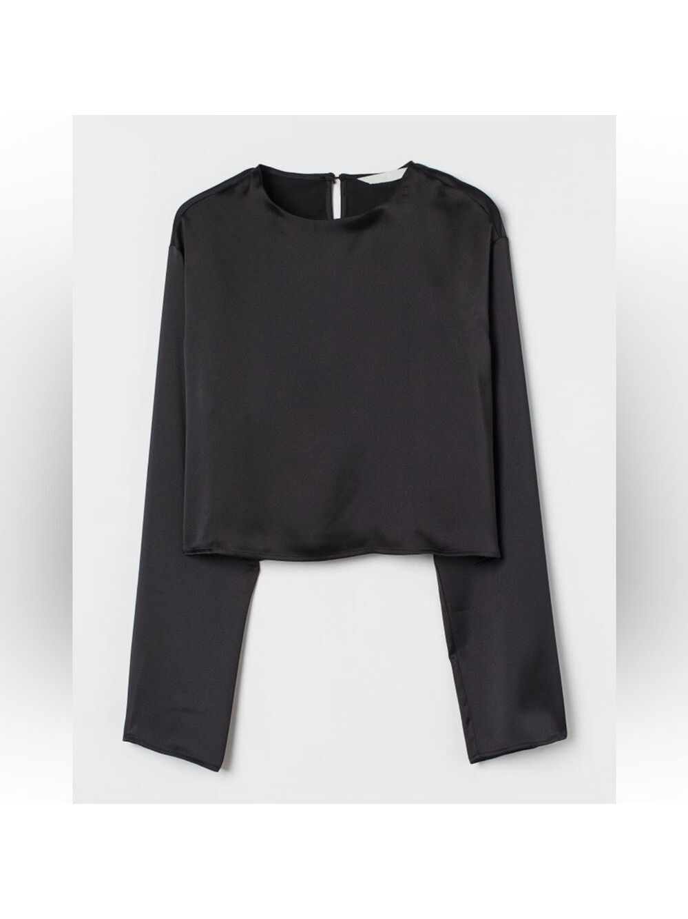 H&M Black Satin Long Sleeve Cropped Blouse
